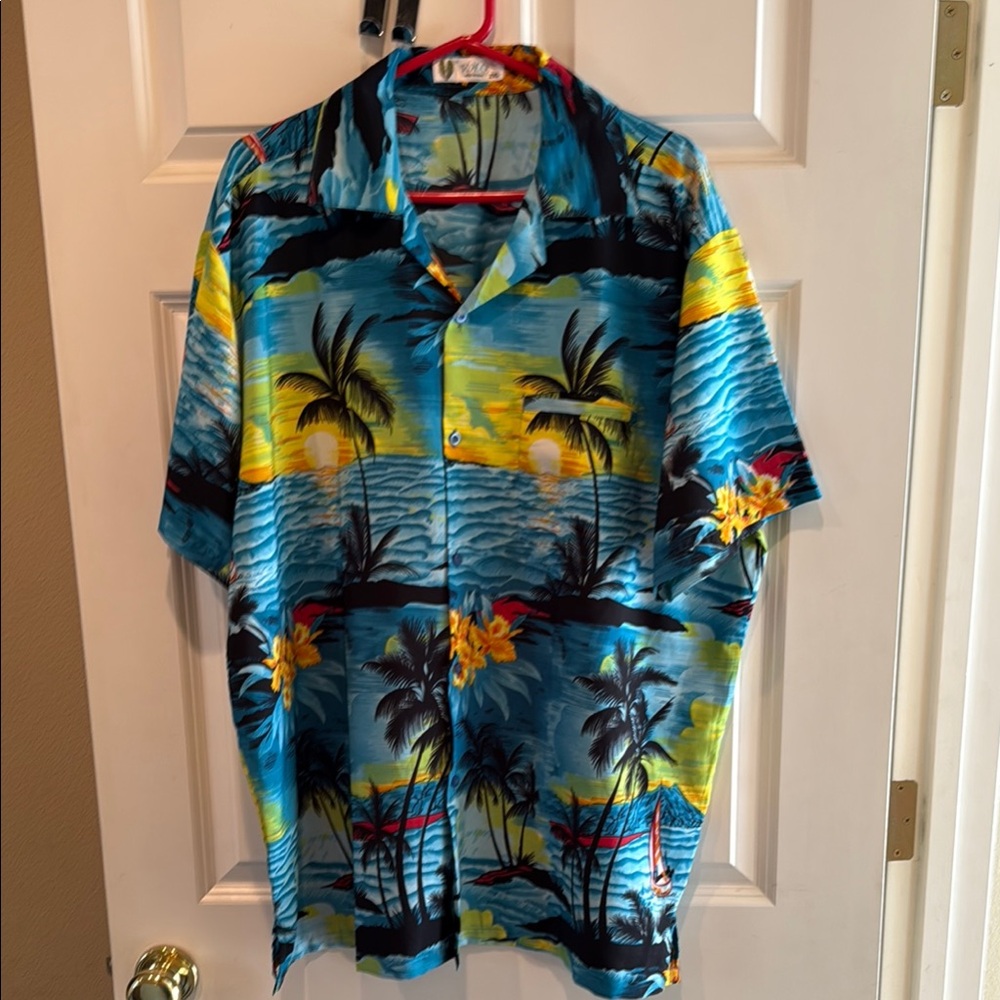 Hawaiian Shirt - Vibrant Blue & Yellow colors with Tropical Flair.